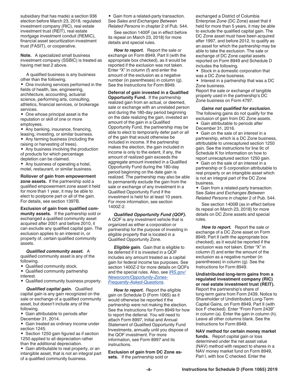 Instructions for IRS Form 1065 Schedule D Capital Gains and Losses, Page 4