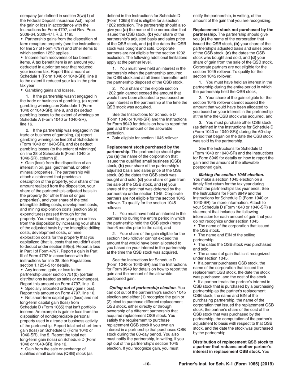 Instructions for IRS Form 1065 Schedule K-1 Partners Share of Income, Deductions, Credits, Etc. (For Partners Use Only), Page 10