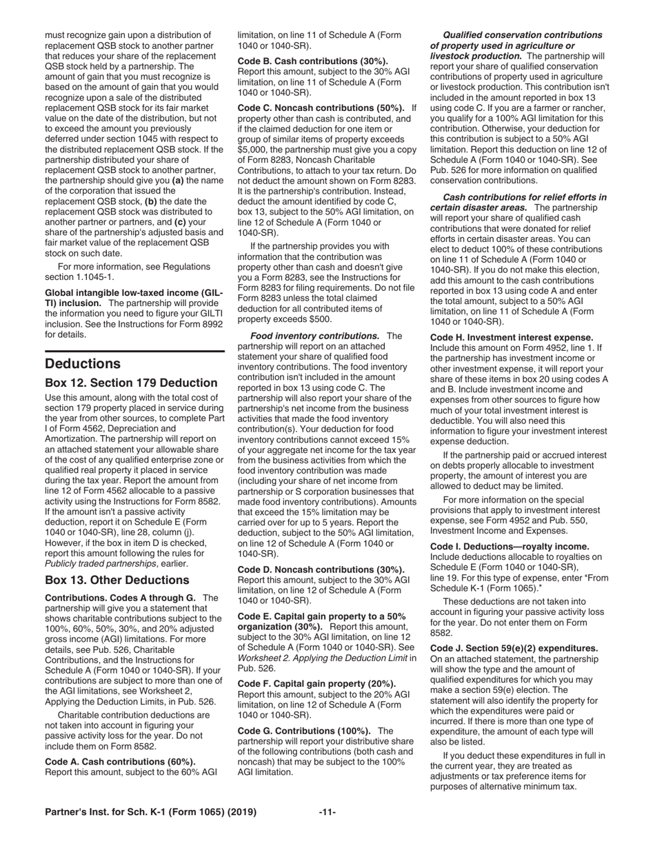 Instructions for IRS Form 1065 Schedule K-1 Partners Share of Income, Deductions, Credits, Etc. (For Partners Use Only), Page 11