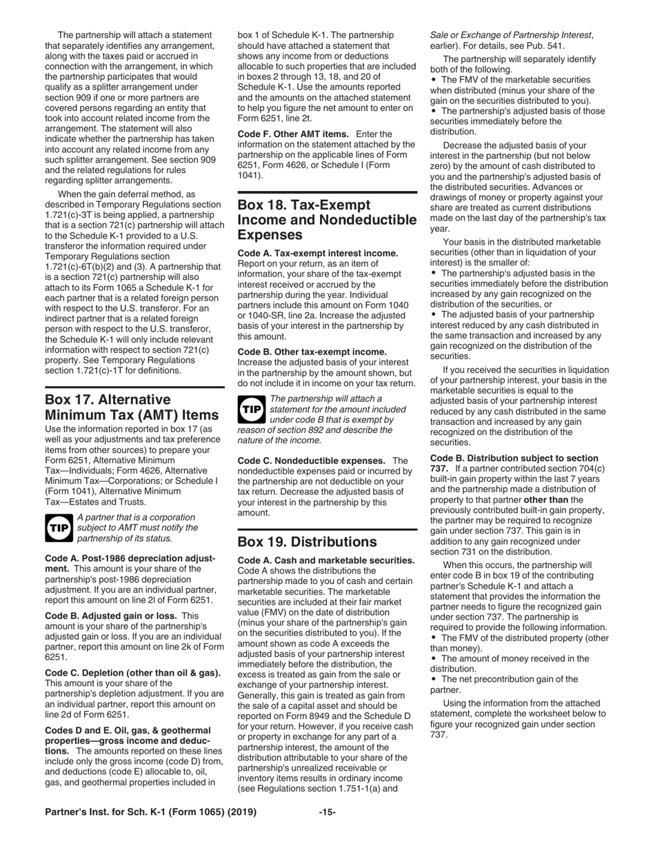 Instructions for IRS Form 1065 Schedule K-1 Partners Share of Income, Deductions, Credits, Etc. (For Partners Use Only), Page 15