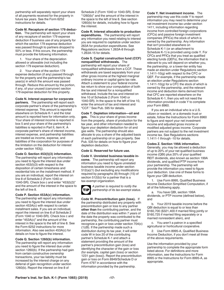 Instructions for IRS Form 1065 Schedule K-1 Partners Share of Income, Deductions, Credits, Etc. (For Partners Use Only), Page 17