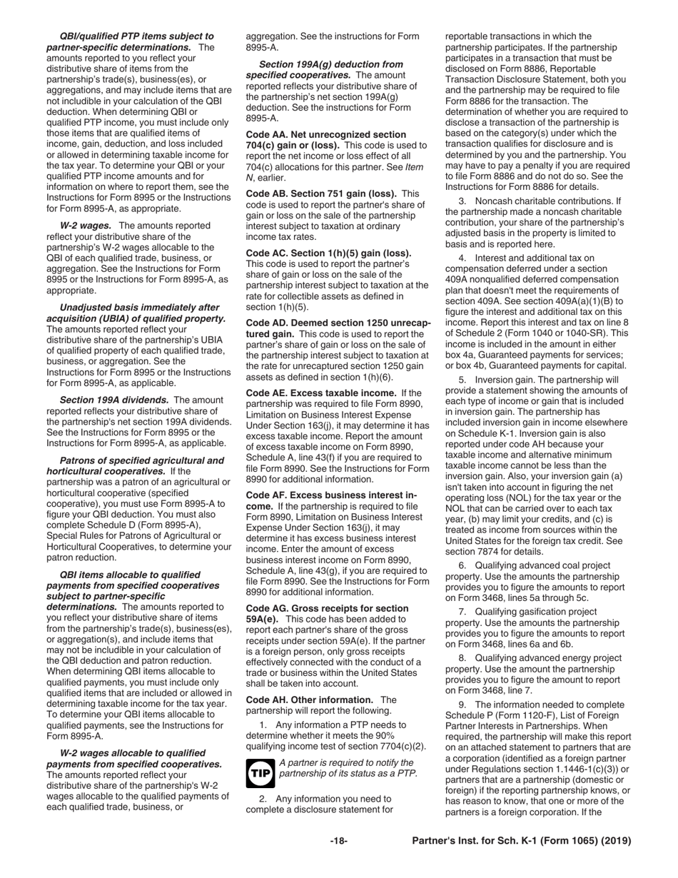 Instructions for IRS Form 1065 Schedule K-1 Partners Share of Income, Deductions, Credits, Etc. (For Partners Use Only), Page 18