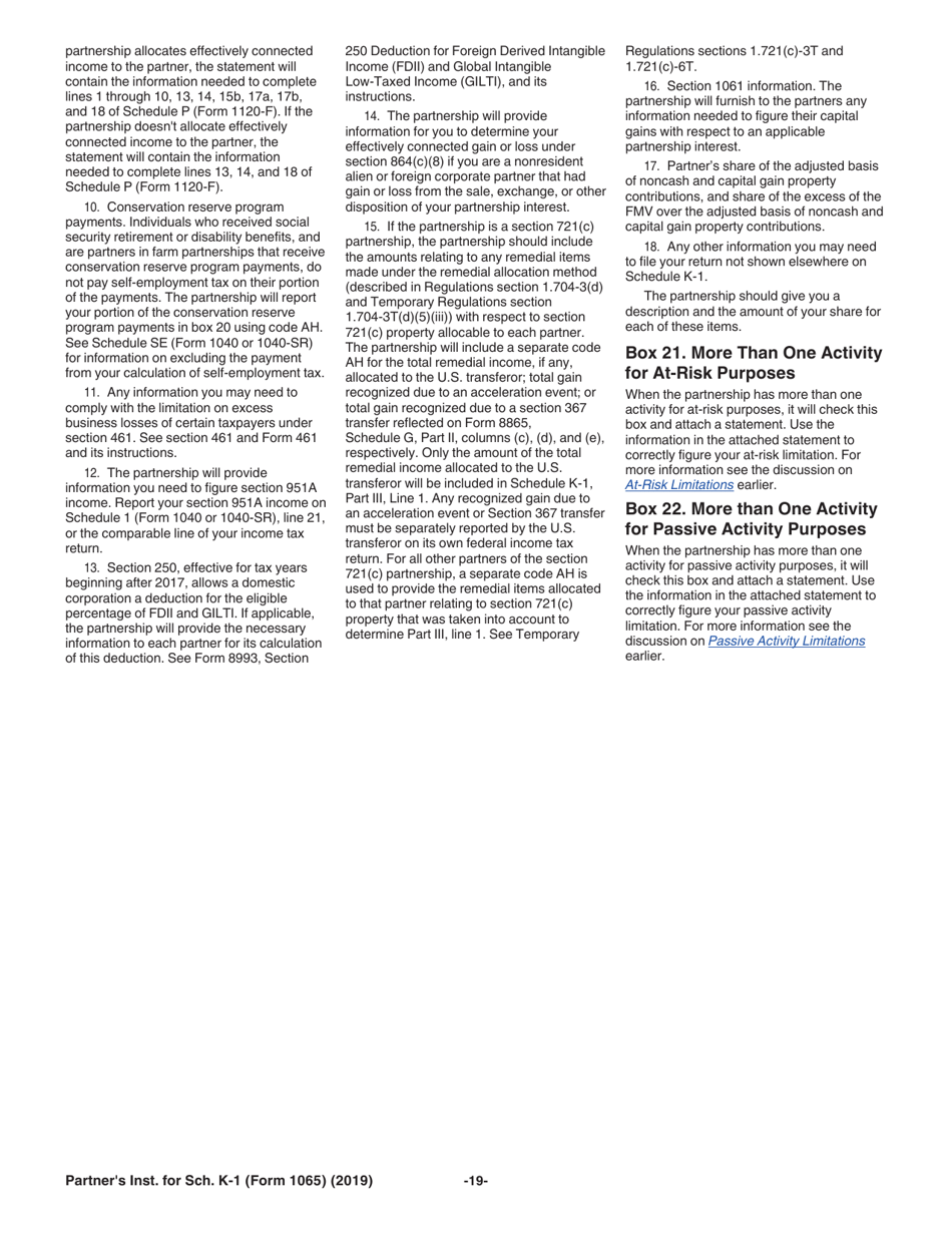 Instructions for IRS Form 1065 Schedule K-1 Partners Share of Income, Deductions, Credits, Etc. (For Partners Use Only), Page 19