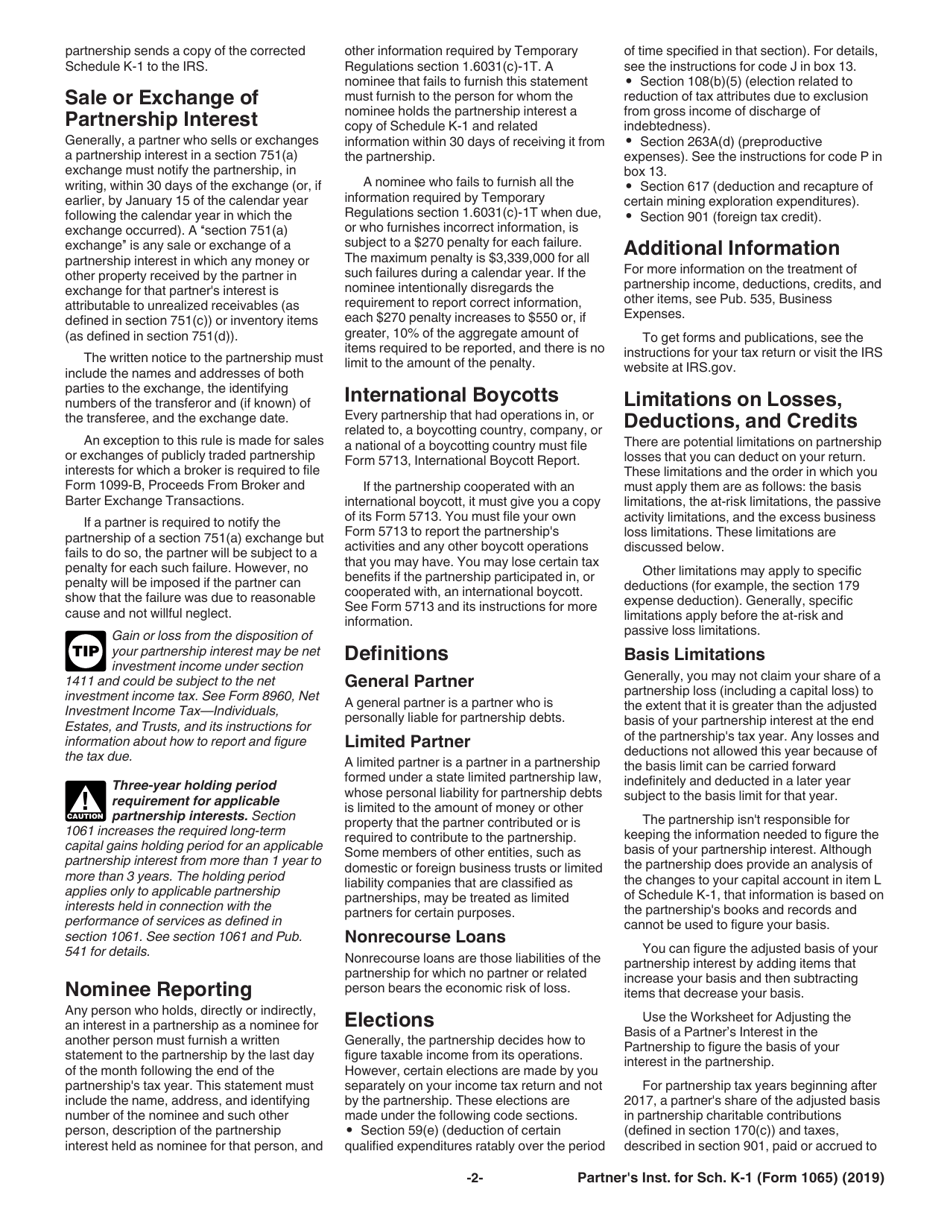 Instructions for IRS Form 1065 Schedule K-1 Partners Share of Income, Deductions, Credits, Etc. (For Partners Use Only), Page 2