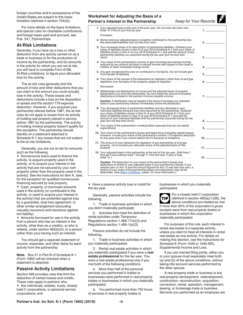 Instructions for IRS Form 1065 Schedule K-1 Partners Share of Income, Deductions, Credits, Etc. (For Partners Use Only), Page 3