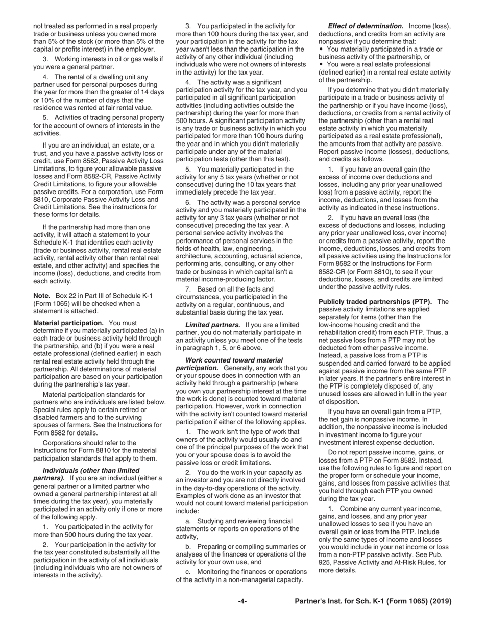 Instructions for IRS Form 1065 Schedule K-1 Partners Share of Income, Deductions, Credits, Etc. (For Partners Use Only), Page 4