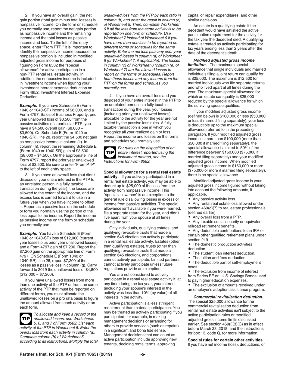 Instructions for IRS Form 1065 Schedule K-1 Partners Share of Income, Deductions, Credits, Etc. (For Partners Use Only), Page 5