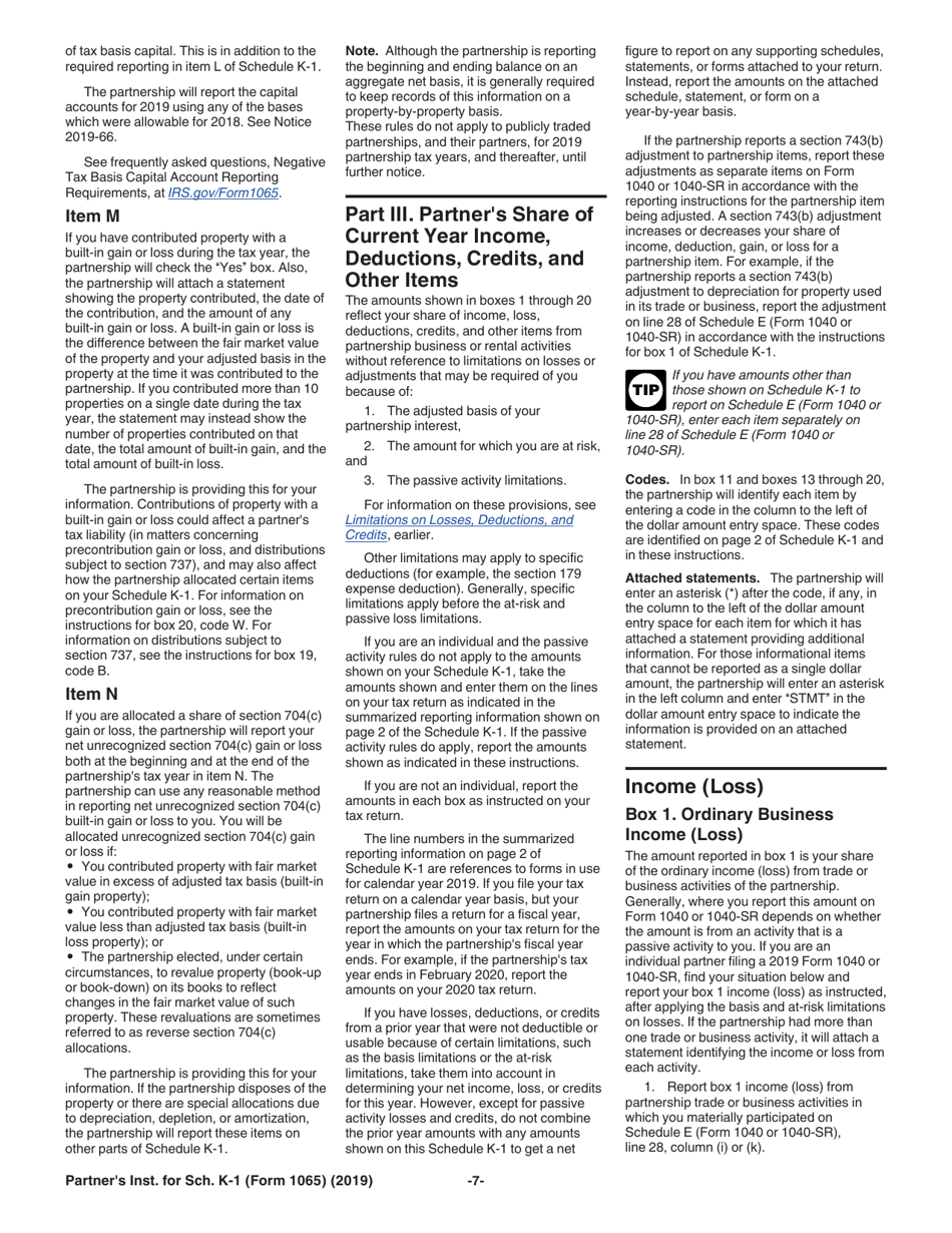 Instructions for IRS Form 1065 Schedule K-1 Partners Share of Income, Deductions, Credits, Etc. (For Partners Use Only), Page 7