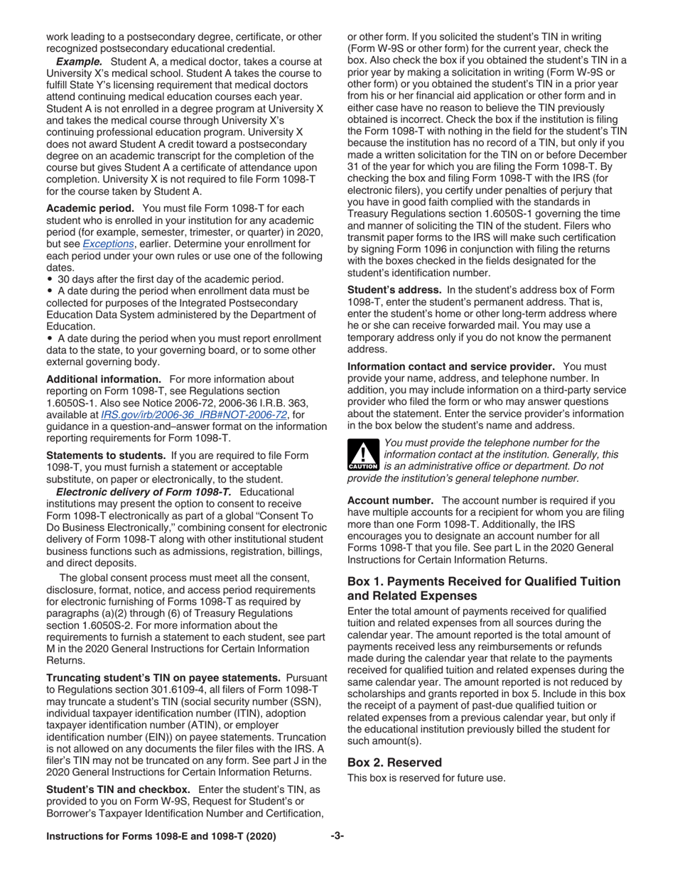 Instructions for IRS Form 1098-E, 1098-T Student Loan Interest Statement and Tuition Statement, Page 3