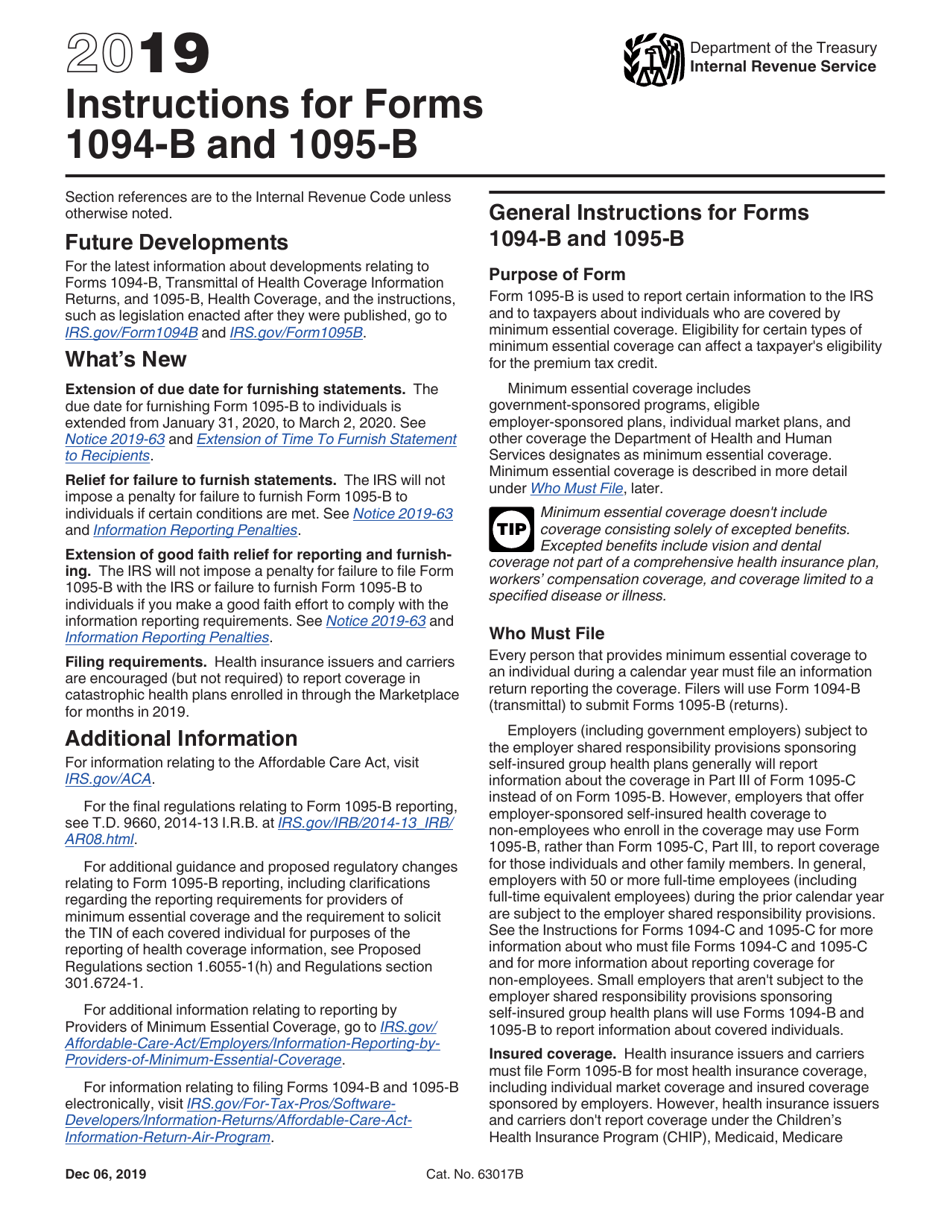 Download Instructions for IRS Form 1094B, 1095B PDF, 2019