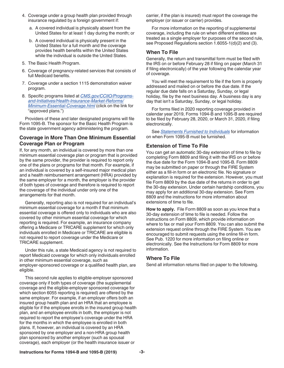 Instructions for IRS Form 1094-B, 1095-B, Page 3