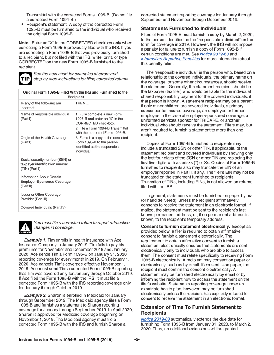 Instructions for IRS Form 1094-B, 1095-B, Page 5