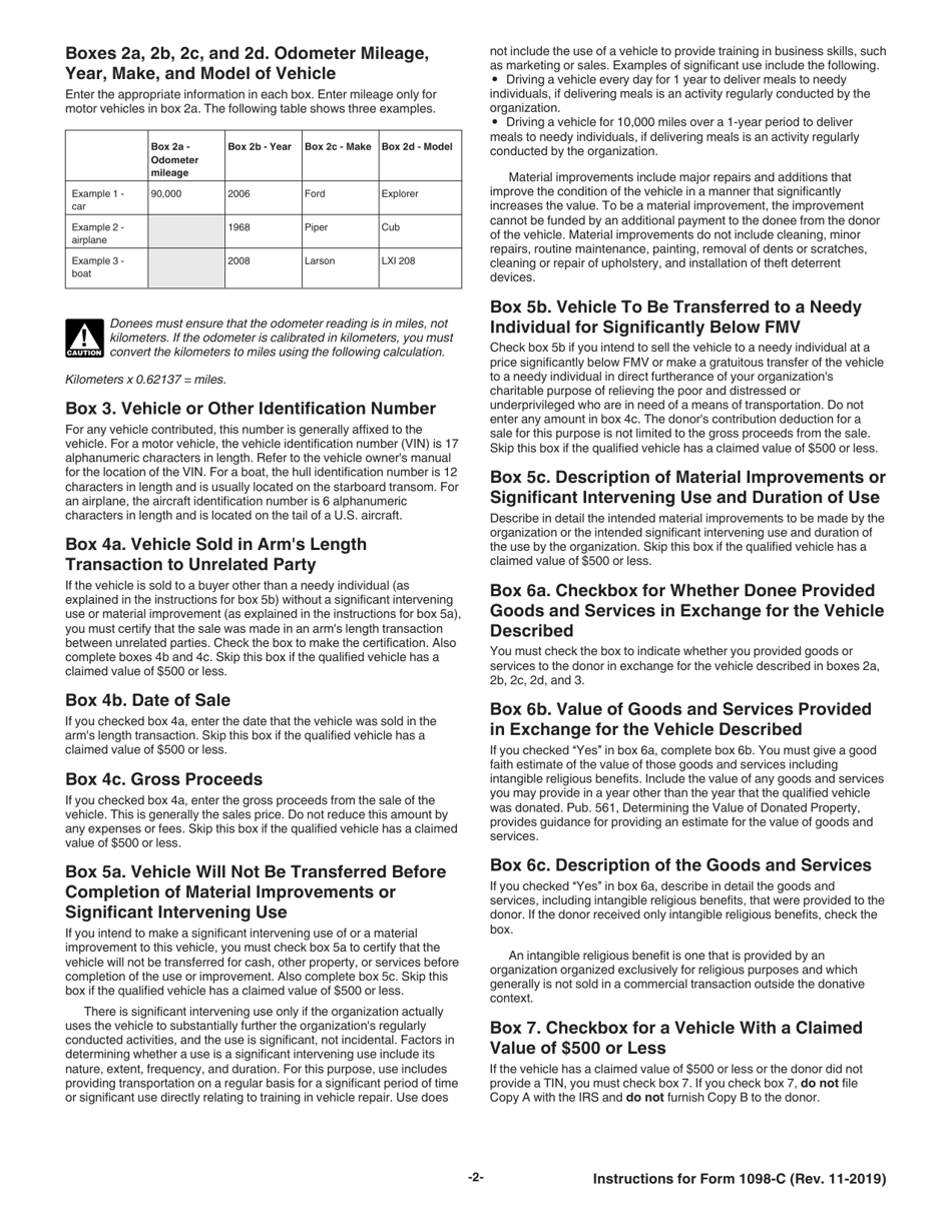 Instructions for IRS Form 1098-C Contributions of Motor Vehicles, Boats, and Airplanes, Page 2
