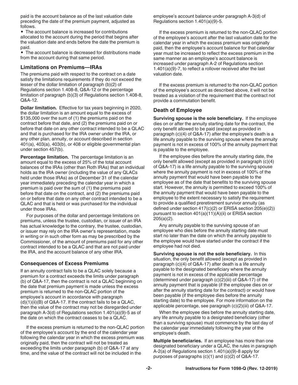 Instructions for IRS Form 1098-Q Qualifying Longevity Annuity Contract Information, Page 2