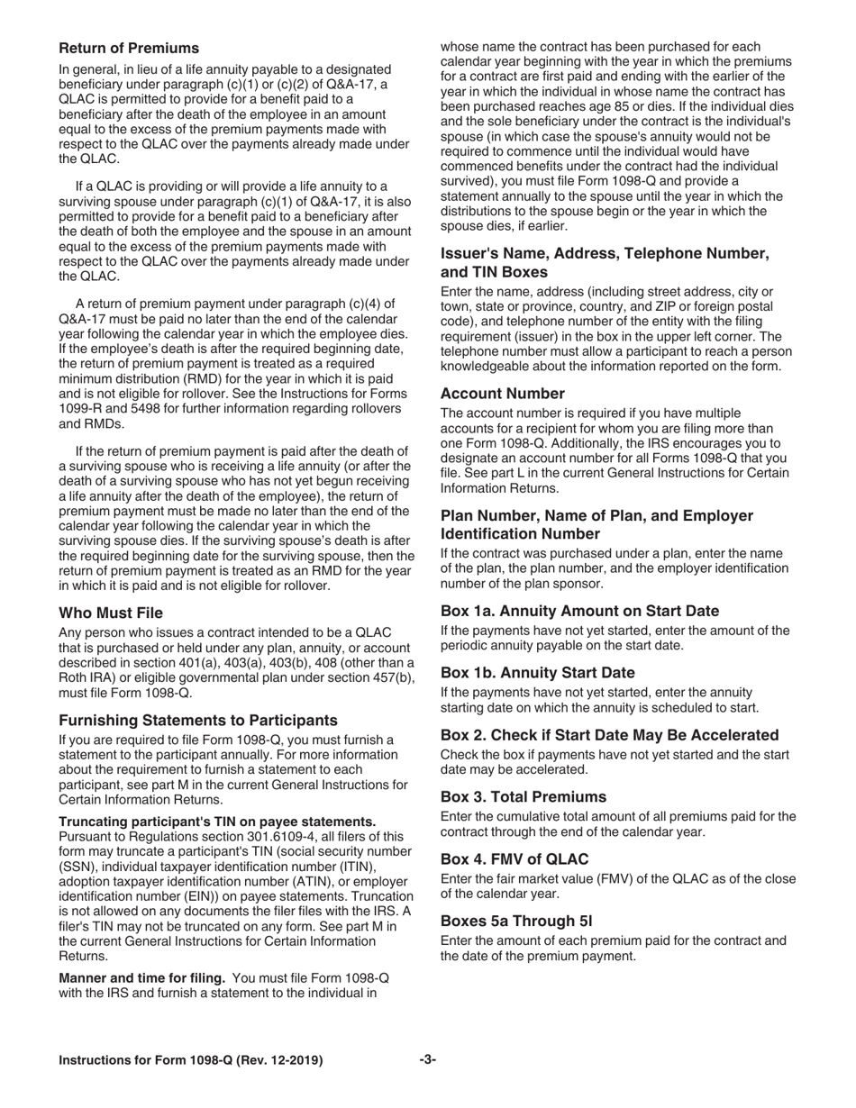 Instructions for IRS Form 1098-Q Qualifying Longevity Annuity Contract Information, Page 3