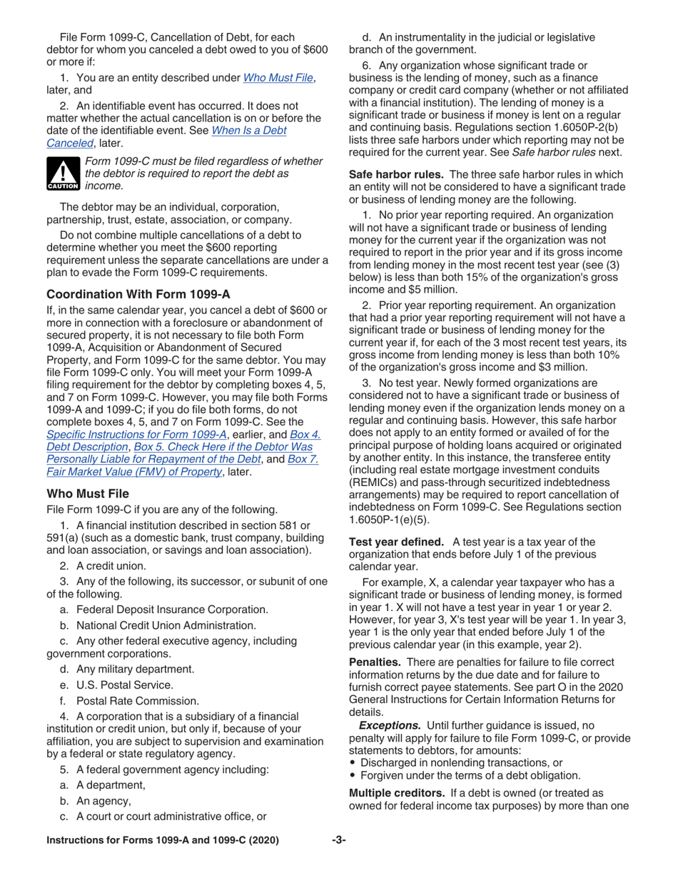 Instructions for IRS Form 1099-A, 1099-C Acquisition or Abandonment of Secured Property and Cancellation of Debt, Page 3
