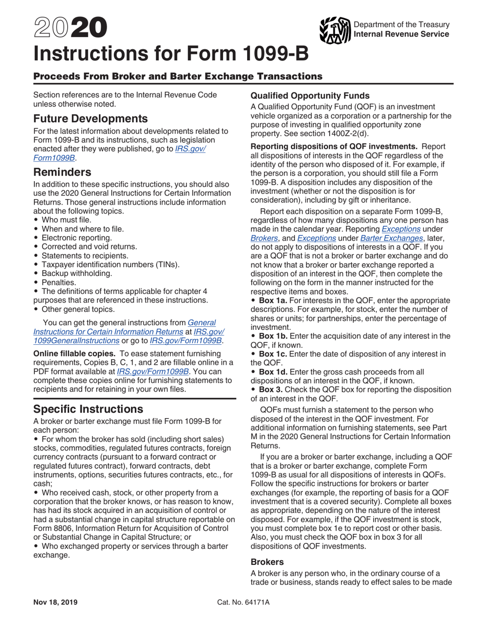 Instructions for IRS Form 1099-B Proceeds From Broker and Barter Exchange Transactions, Page 1