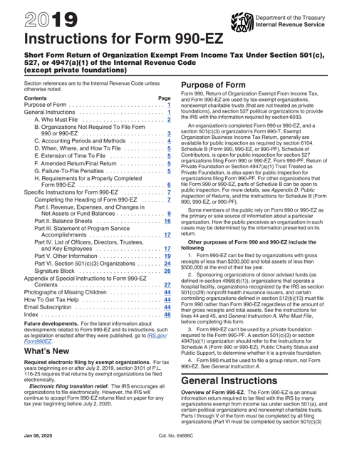 IRS Form 990-EZ 2019 Printable Pdf