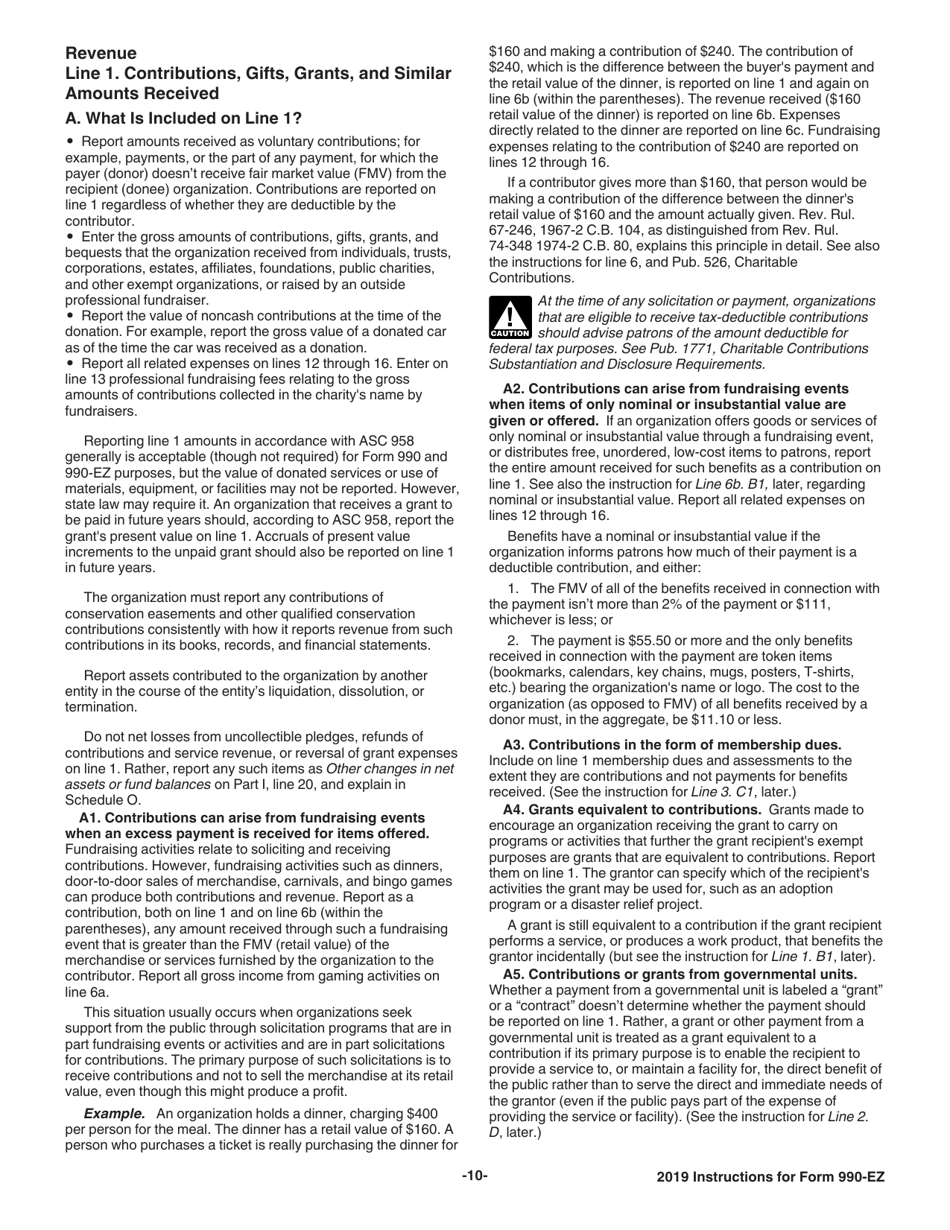 Instructions for IRS Form 990-EZ Short Form Return of Organization Exempt From Income Tax, Page 10