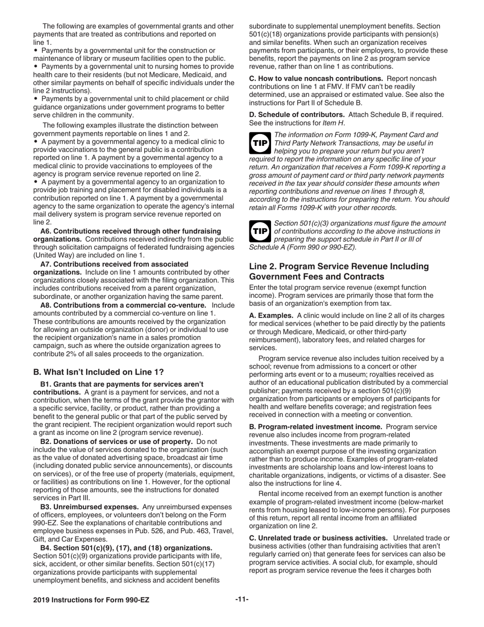 Instructions for IRS Form 990-EZ Short Form Return of Organization Exempt From Income Tax, Page 11