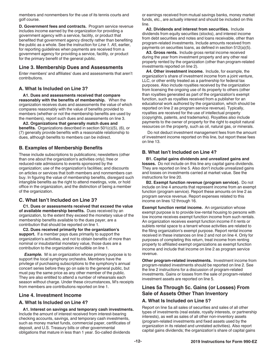 Instructions for IRS Form 990-EZ Short Form Return of Organization Exempt From Income Tax, Page 12