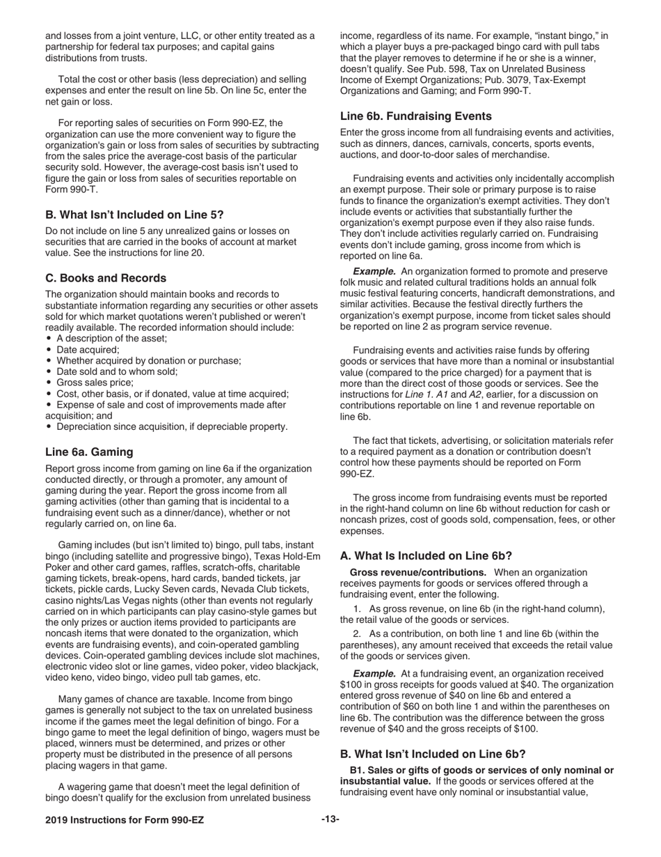 Instructions for IRS Form 990-EZ Short Form Return of Organization Exempt From Income Tax, Page 13