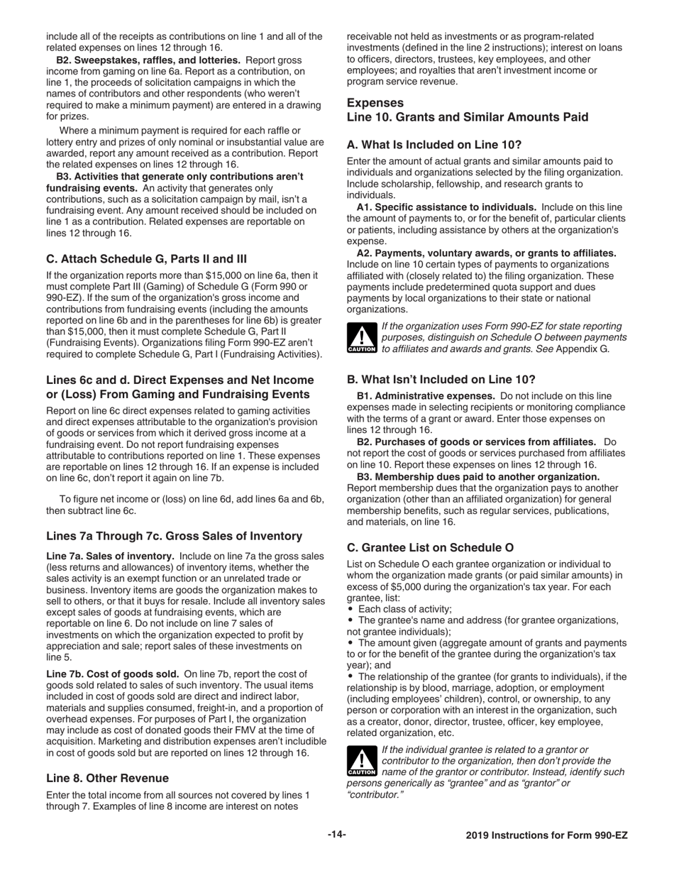 Instructions for IRS Form 990-EZ Short Form Return of Organization Exempt From Income Tax, Page 14