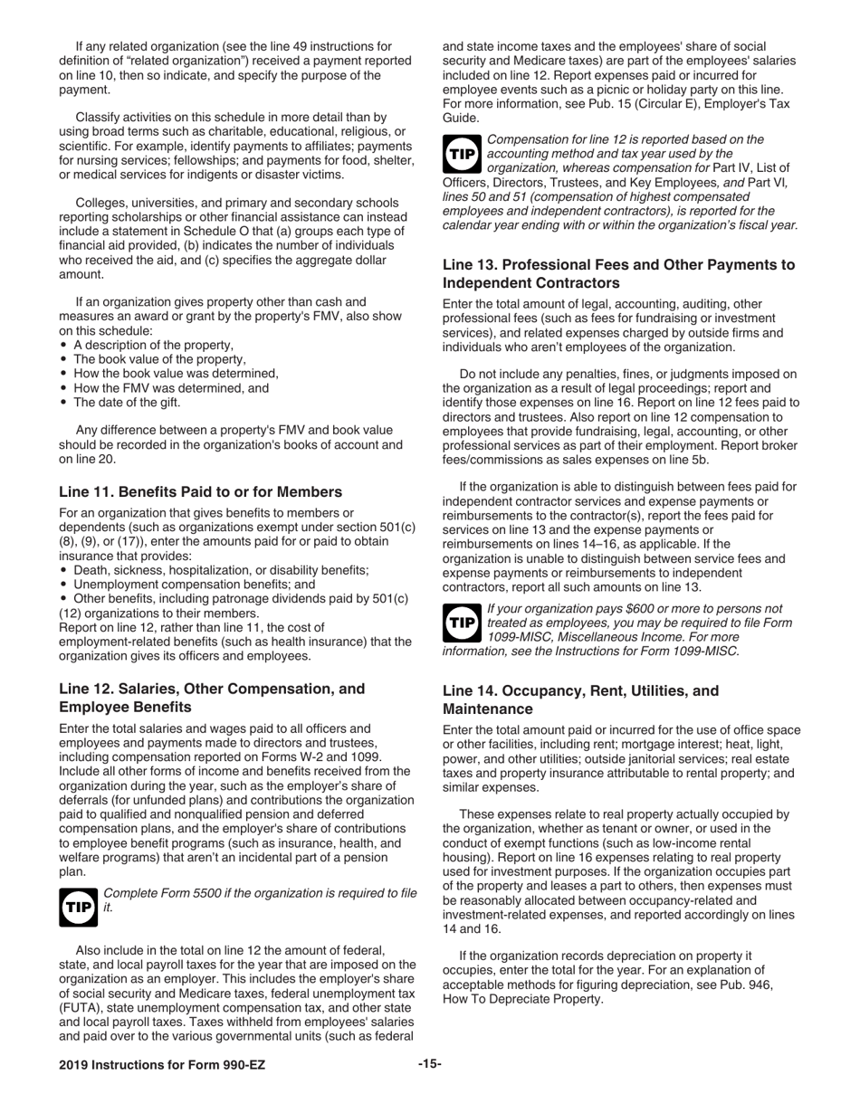 Instructions for IRS Form 990-EZ Short Form Return of Organization Exempt From Income Tax, Page 15