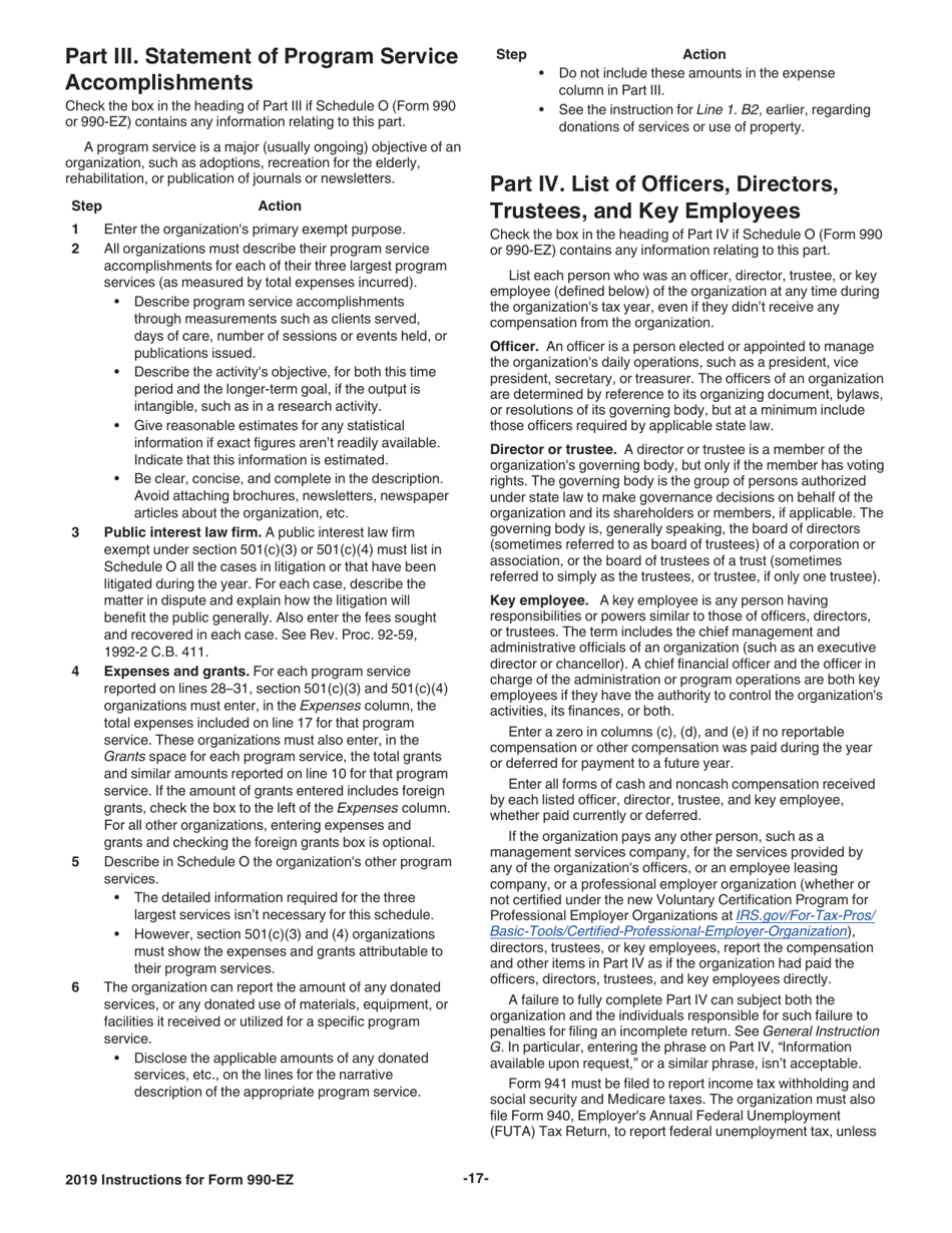 Instructions for IRS Form 990-EZ Short Form Return of Organization Exempt From Income Tax, Page 17