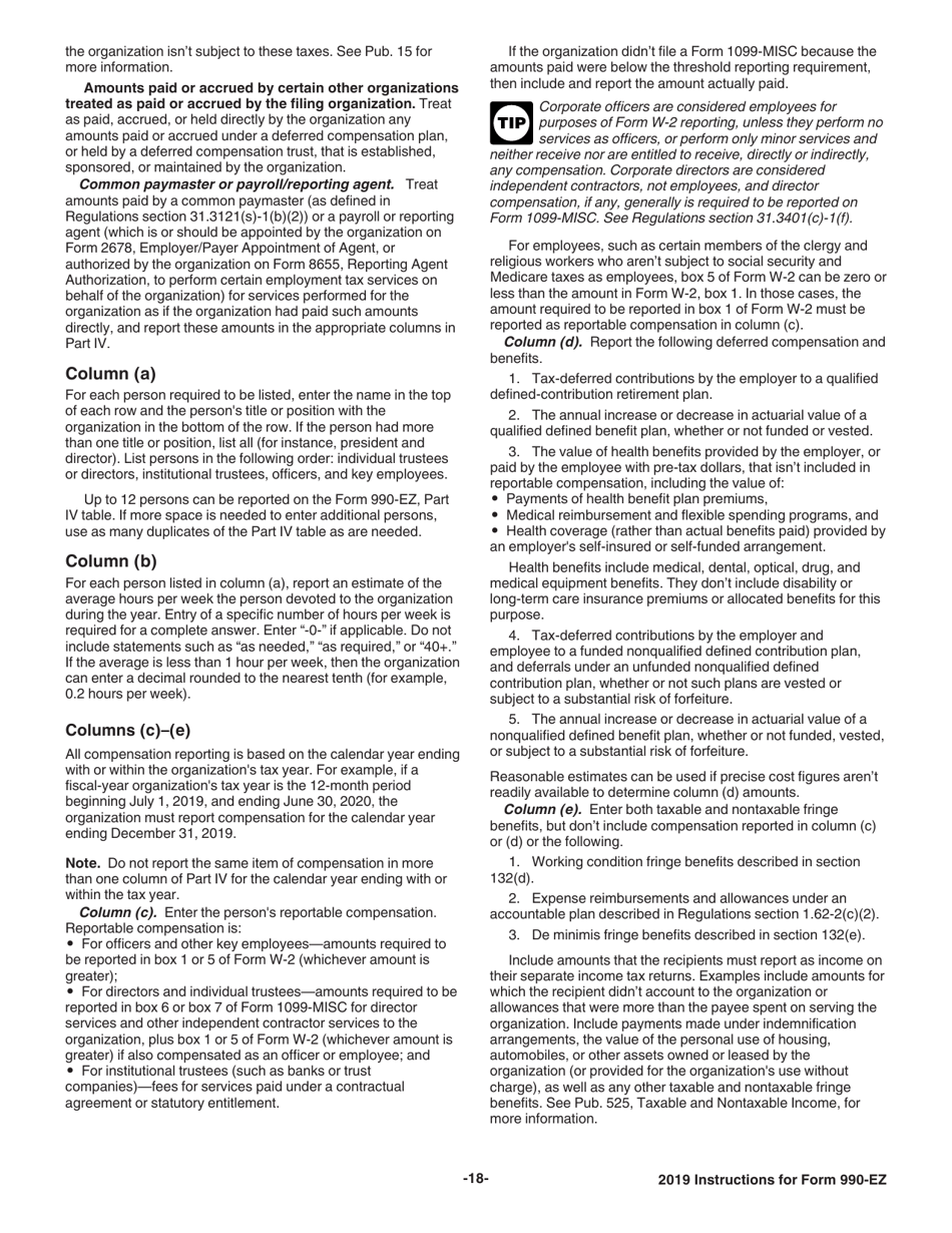 Instructions for IRS Form 990-EZ Short Form Return of Organization Exempt From Income Tax, Page 18