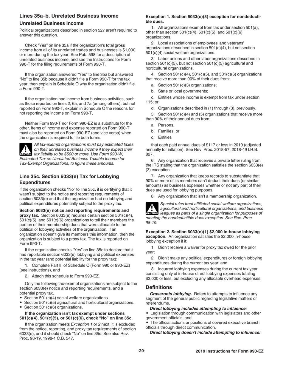 Instructions for IRS Form 990-EZ Short Form Return of Organization Exempt From Income Tax, Page 20