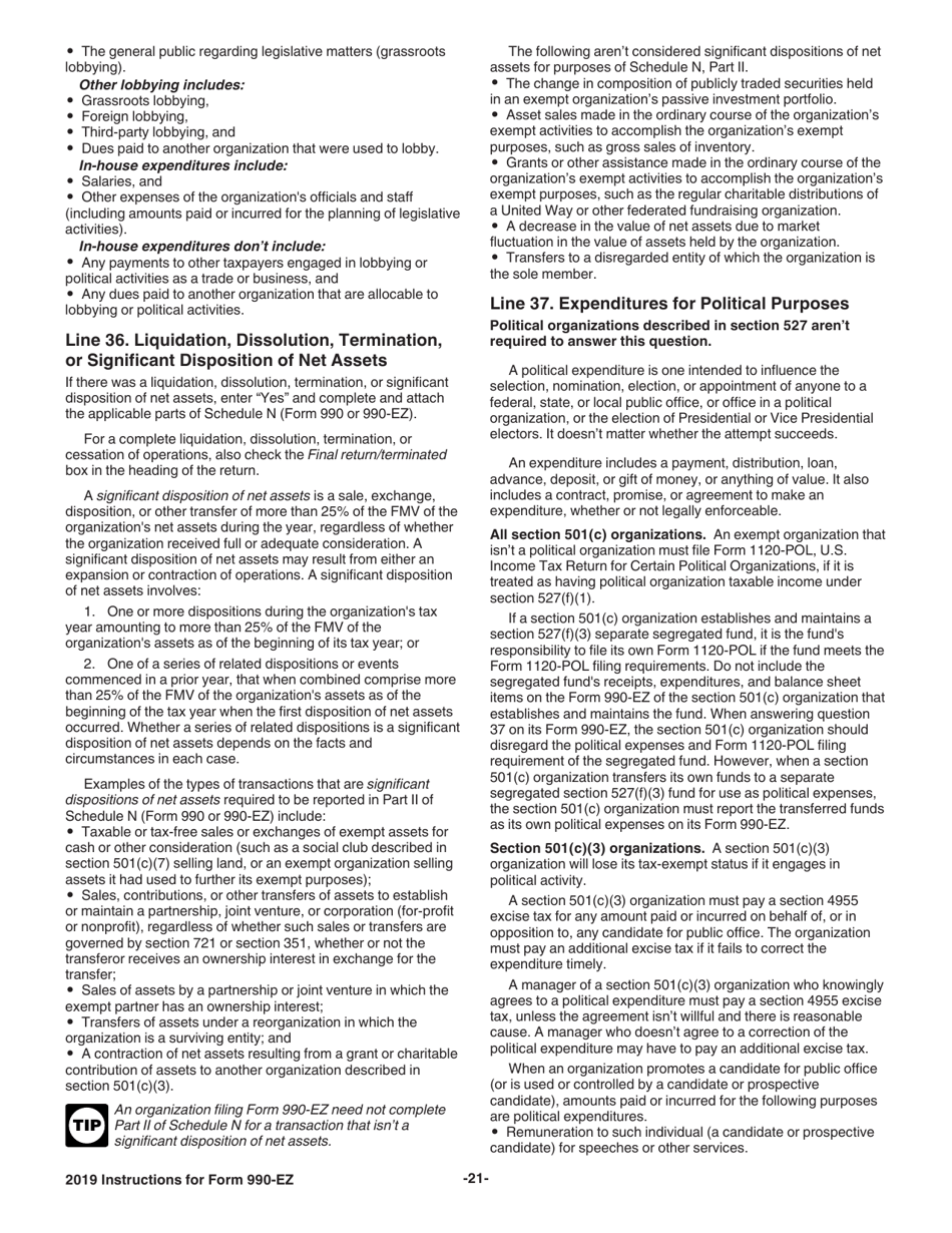 Instructions for IRS Form 990-EZ Short Form Return of Organization Exempt From Income Tax, Page 21