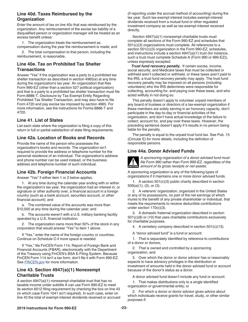 Instructions for IRS Form 990-EZ Short Form Return of Organization Exempt From Income Tax, Page 23