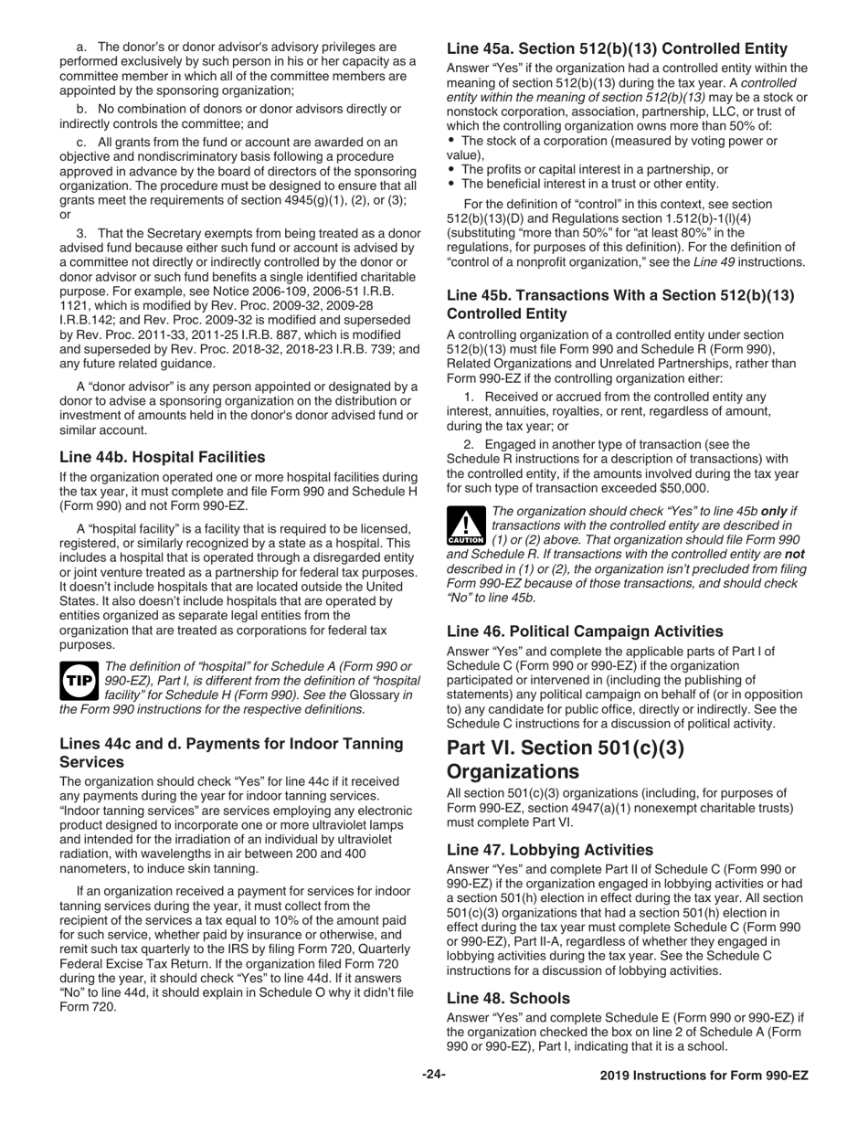 Instructions for IRS Form 990-EZ Short Form Return of Organization Exempt From Income Tax, Page 24