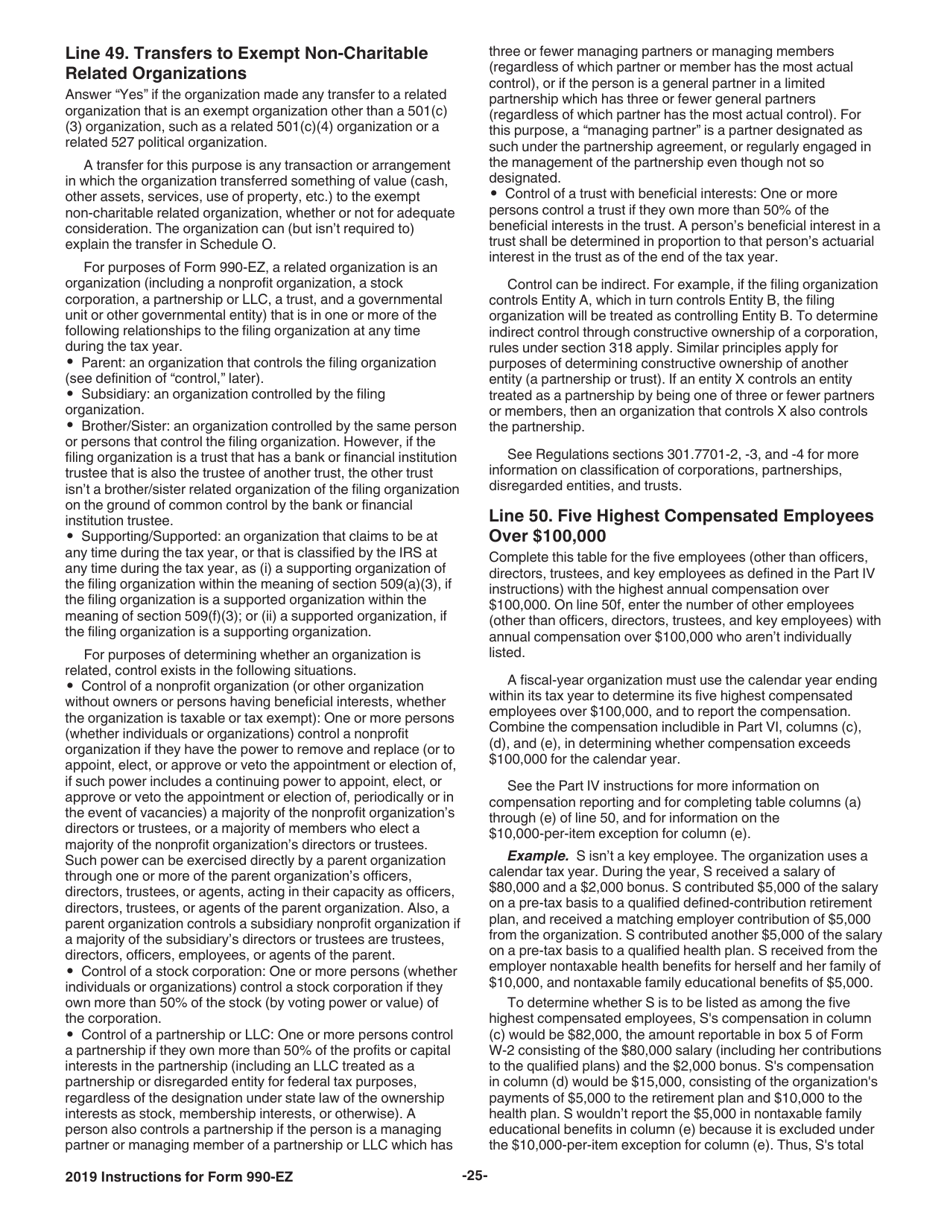 Instructions for IRS Form 990-EZ Short Form Return of Organization Exempt From Income Tax, Page 25