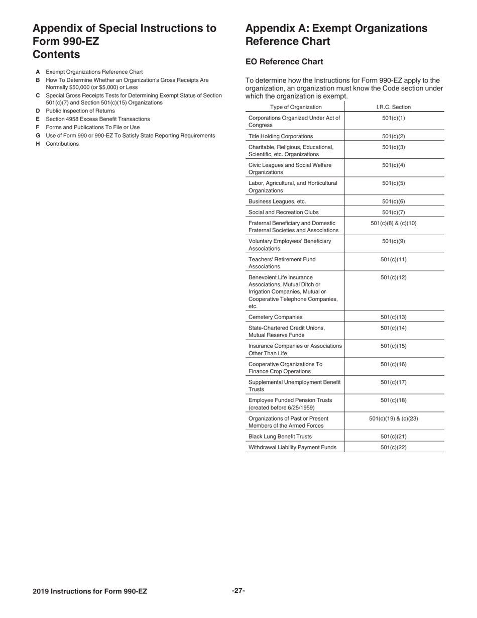 Instructions for IRS Form 990-EZ Short Form Return of Organization Exempt From Income Tax, Page 27