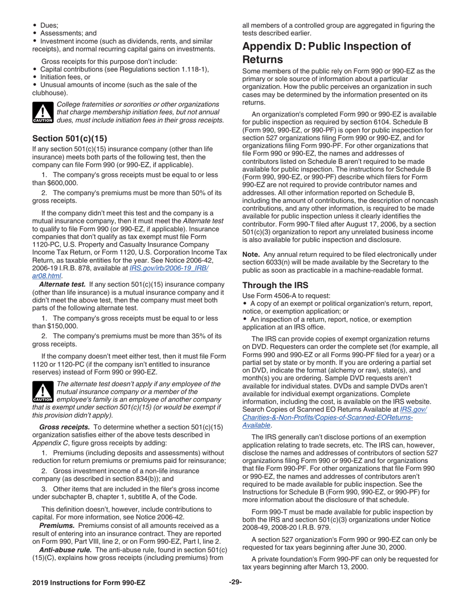 Instructions for IRS Form 990-EZ Short Form Return of Organization Exempt From Income Tax, Page 29