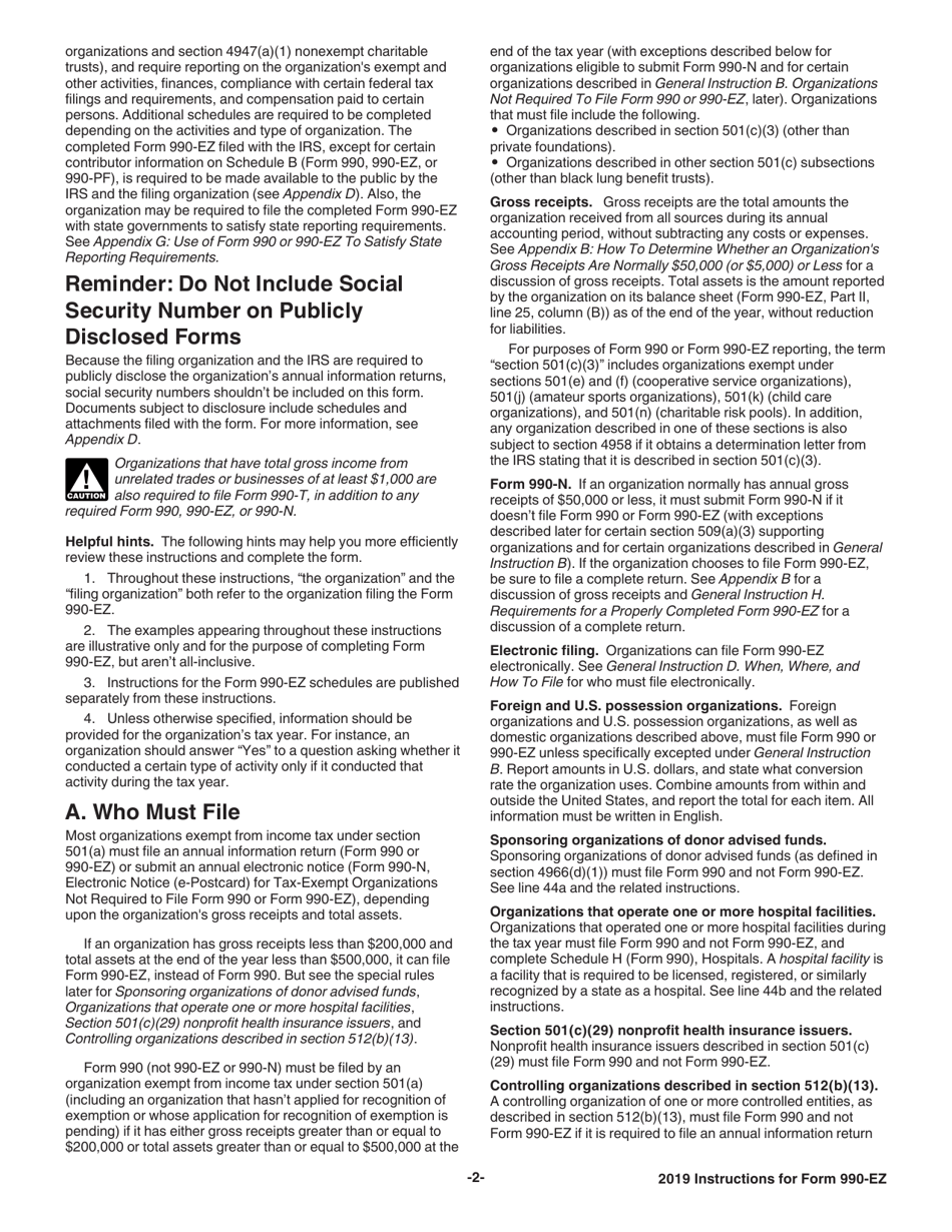 Instructions for IRS Form 990-EZ Short Form Return of Organization Exempt From Income Tax, Page 2
