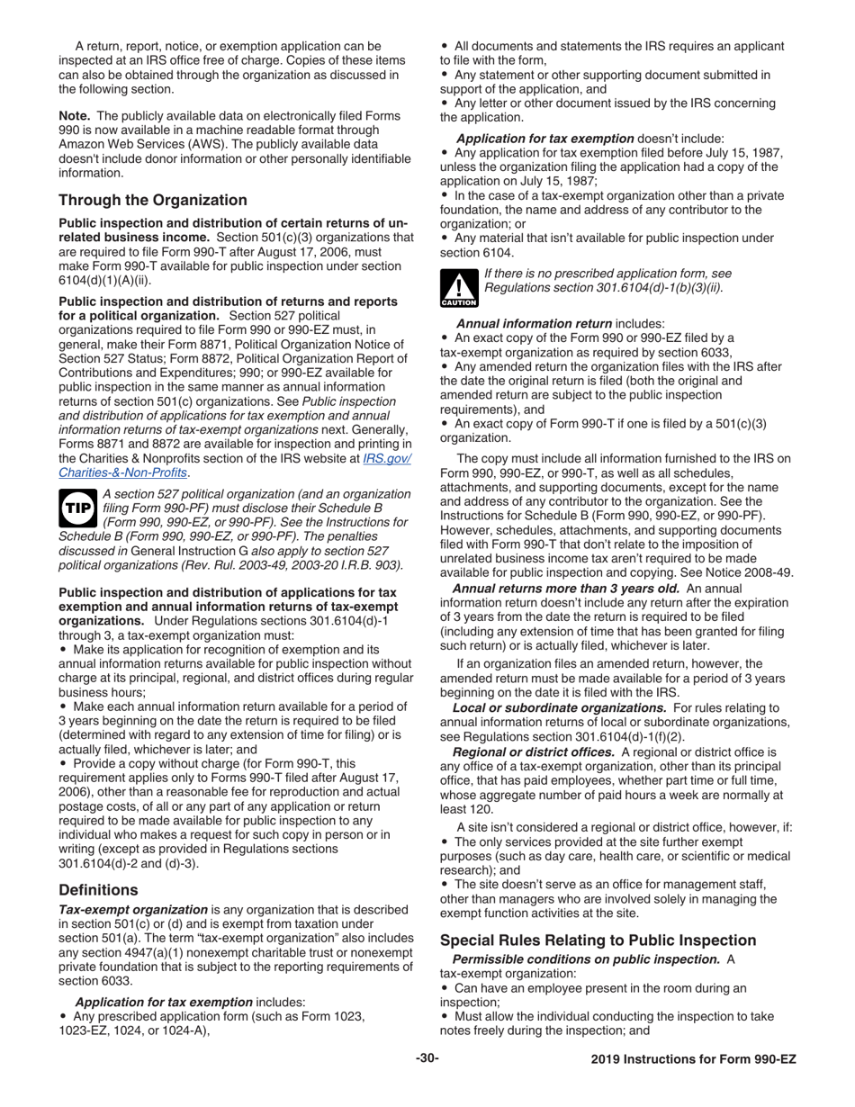 Instructions for IRS Form 990-EZ Short Form Return of Organization Exempt From Income Tax, Page 30