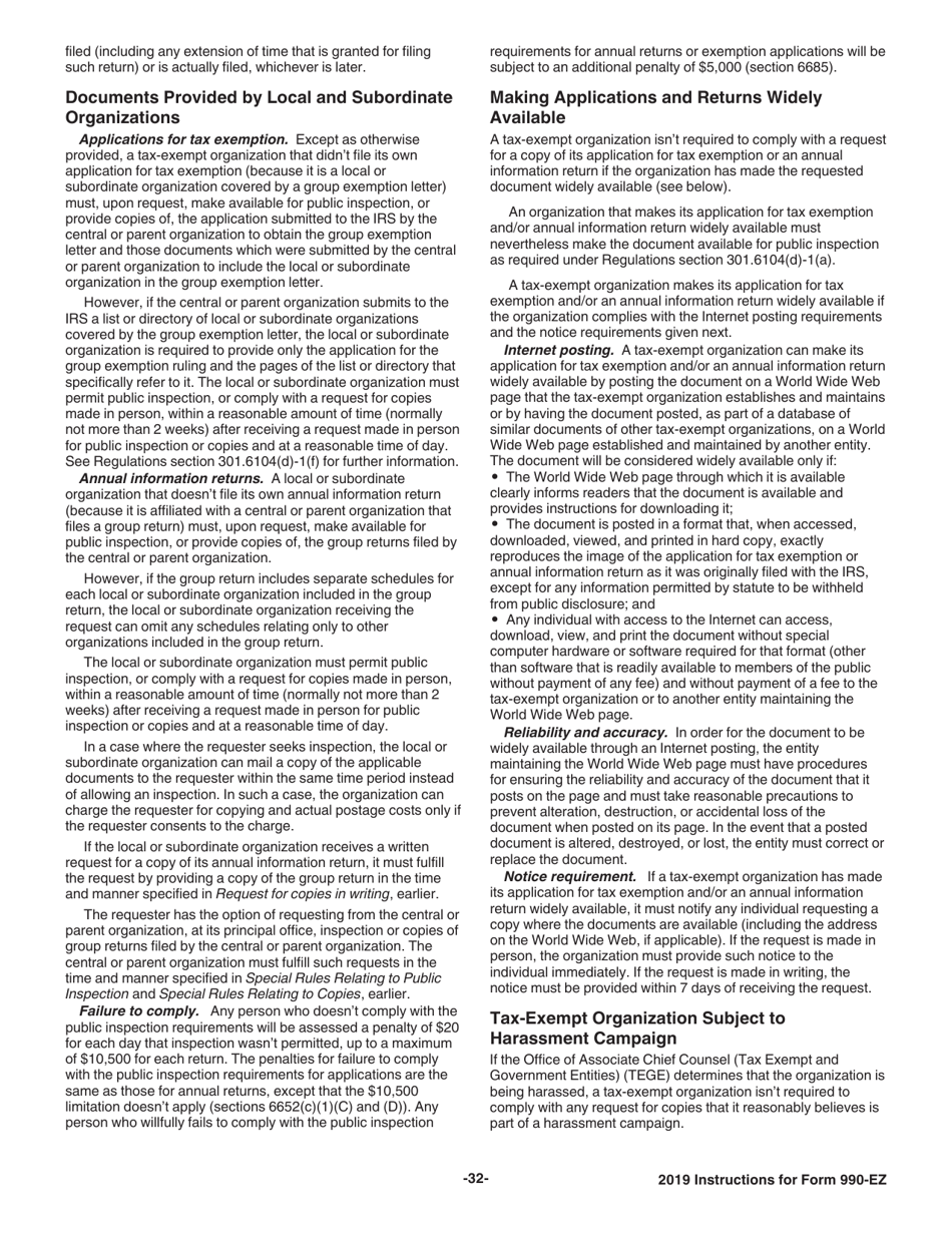 Instructions for IRS Form 990-EZ Short Form Return of Organization Exempt From Income Tax, Page 32