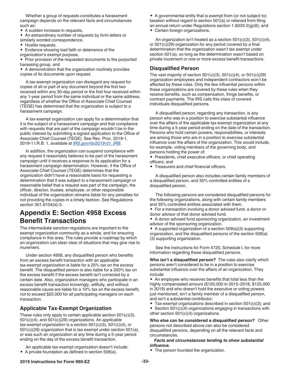 Instructions for IRS Form 990-EZ Short Form Return of Organization Exempt From Income Tax, Page 33