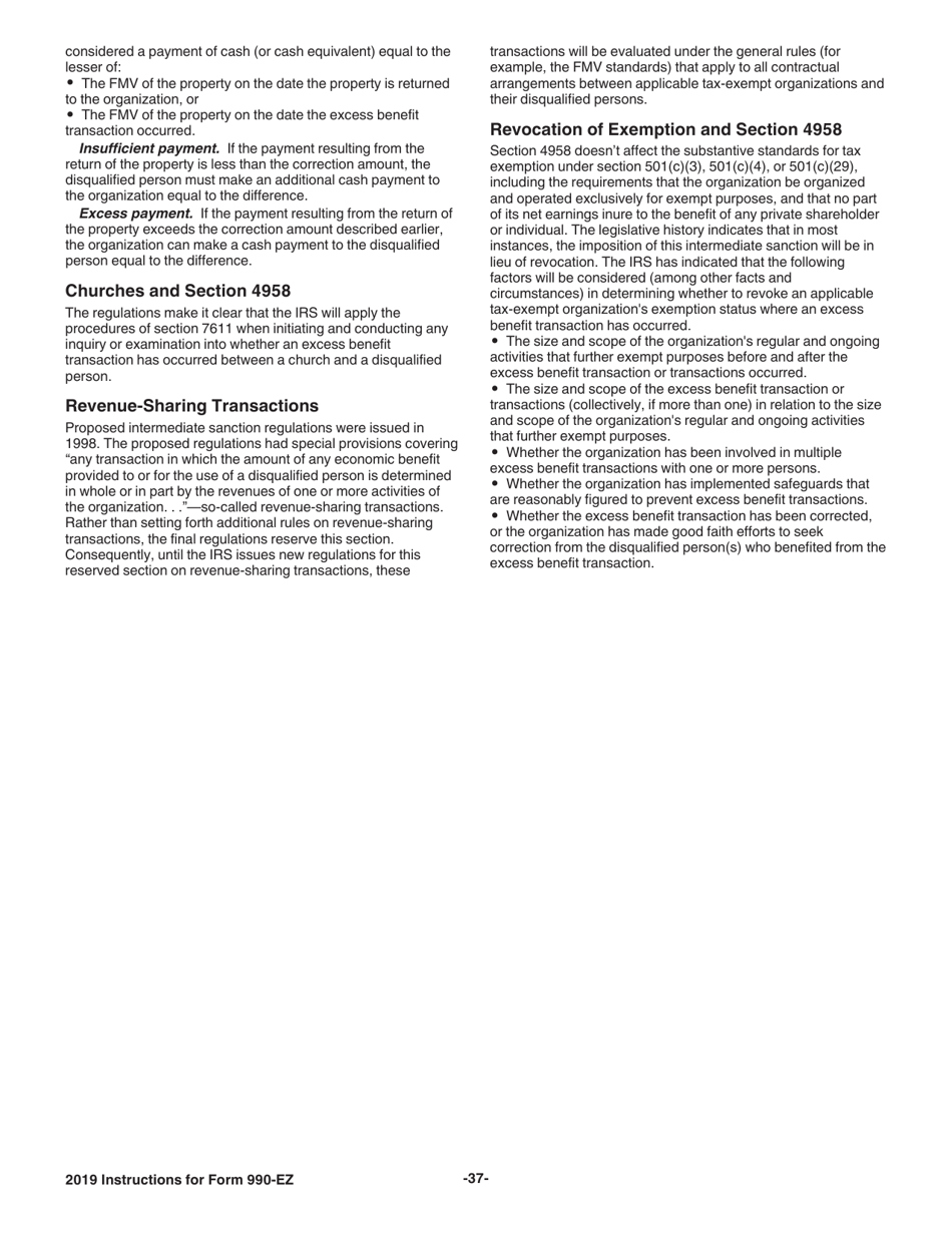 Instructions for IRS Form 990-EZ Short Form Return of Organization Exempt From Income Tax, Page 37