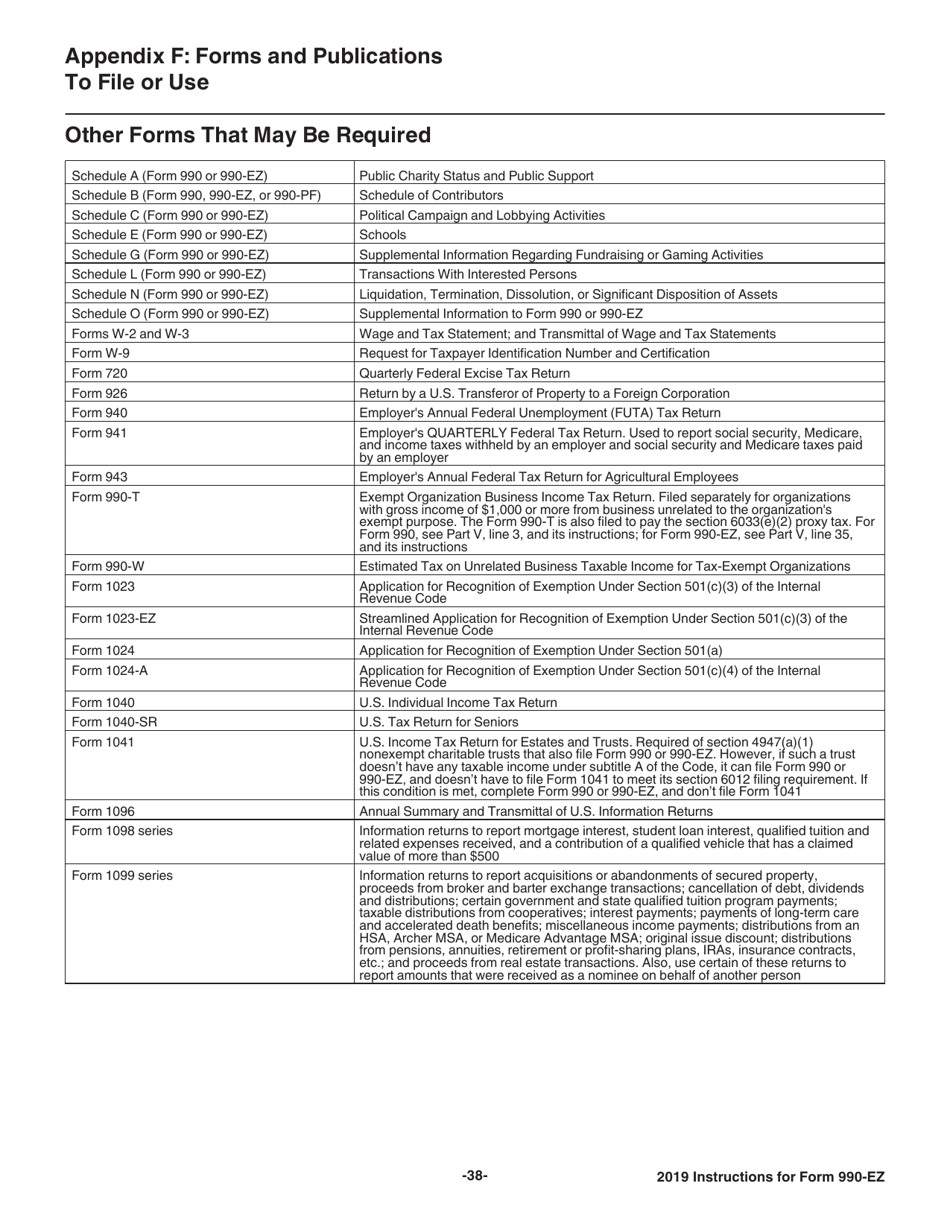 Instructions for IRS Form 990-EZ Short Form Return of Organization Exempt From Income Tax, Page 38