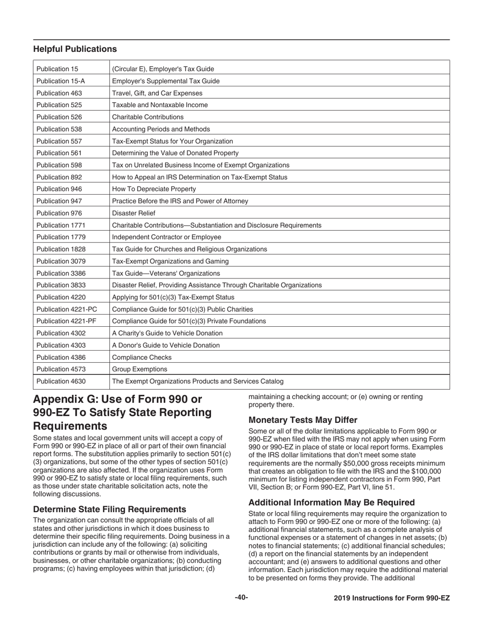 Instructions for IRS Form 990-EZ Short Form Return of Organization Exempt From Income Tax, Page 40