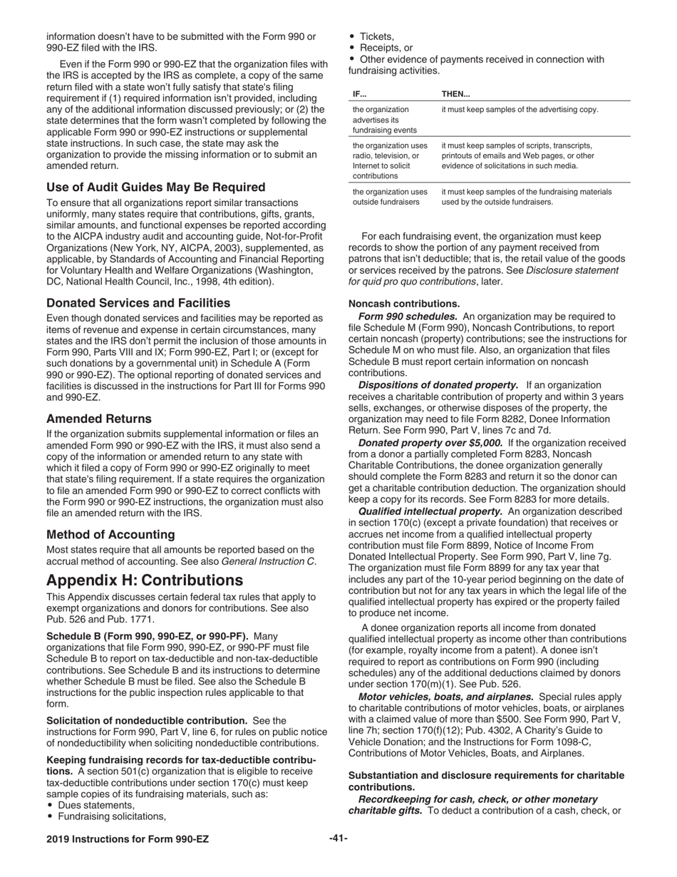Instructions for IRS Form 990-EZ Short Form Return of Organization Exempt From Income Tax, Page 41