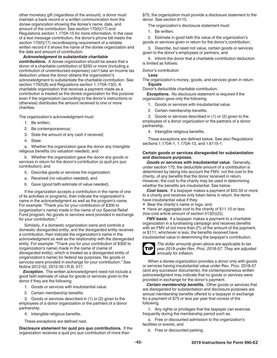 Instructions for IRS Form 990-EZ Short Form Return of Organization Exempt From Income Tax, Page 42