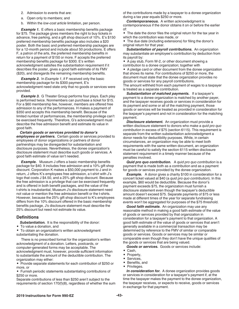 Instructions for IRS Form 990-EZ Short Form Return of Organization Exempt From Income Tax, Page 43