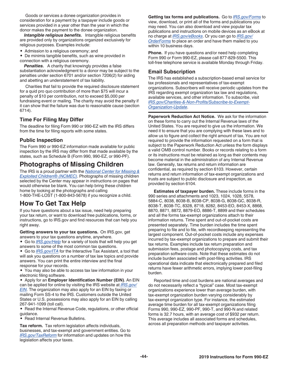 Instructions for IRS Form 990-EZ Short Form Return of Organization Exempt From Income Tax, Page 44