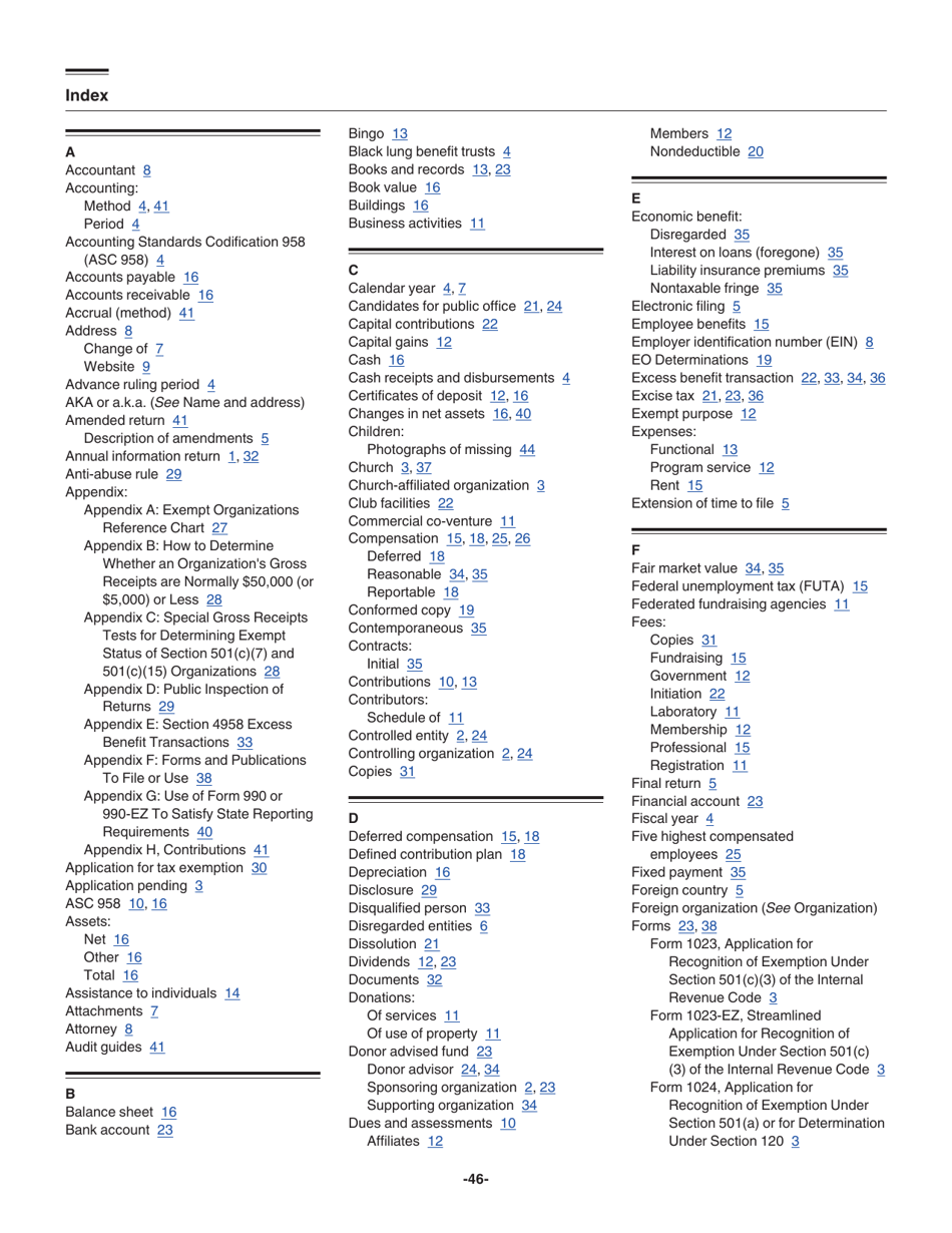 Instructions for IRS Form 990-EZ Short Form Return of Organization Exempt From Income Tax, Page 46
