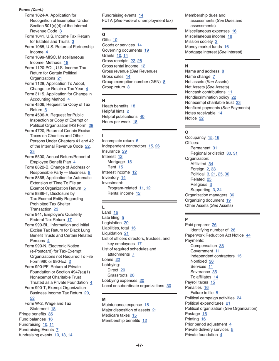 Instructions for IRS Form 990-EZ Short Form Return of Organization Exempt From Income Tax, Page 47